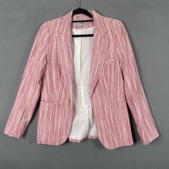Dalia Blazer Womens Medium Pink White Striped Linen Cotton Tailored Jacket Suit - Picture 1 of 13